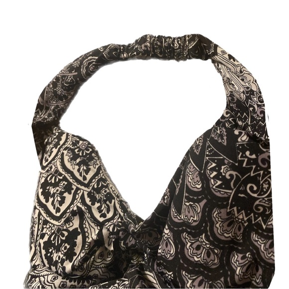 Whimsigoth Y2K Baby Doll Maxi Dress 4/6 Halter V-neck Stretchy Black Grey Floral - Picture 5 of 12